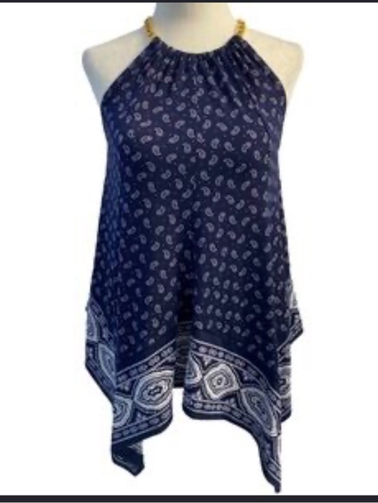 MICHAEL Michael Kors Tops - Michael Michael Kors Paisley Halter Chain Neck Handkerchief Hem Top Size M